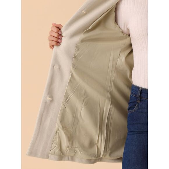 Mid-Long Casual Notch Lapel Single-Breasted Peacoat White - Picture 5 of 6